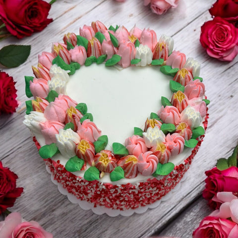 7" Valentine's Day Layer Cake- Flower Heart